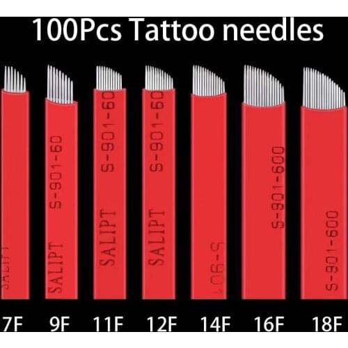 100Pcs Tebori 7 9 11 12 14 16 Flex Microblading Laminas Nano Tattoo Needles Pins Blade for 3D Makeup Eyebrow Pen Embroidery