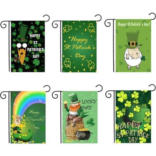 120 Pcs Happy St. Patricks Day Garden Flag Decorative Clovers Irish Green Shamrocks Flags Home Decoration 12x18in Wholesale K2