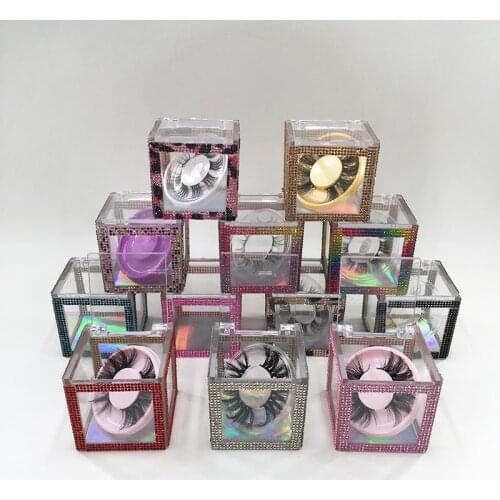 2021 New Arrivals Colorful Diamond Square Box Dramatic Fluffy 25mm Mink Eyelashes Custom Lash Boxes