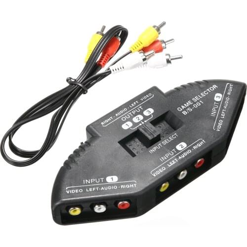 3-Port Selector AV Audio Video Switcher Splitter 3 Way Composite AV Signal Switch Box with RCA AV Cable for Game Consoles DVD