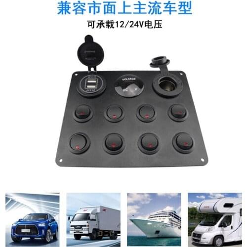 8 Gang Rocker Switch Panel LED Toggle Circuit Breakers Dual USB Charger Socket LED Voltmeter for Marine Boat Car QW