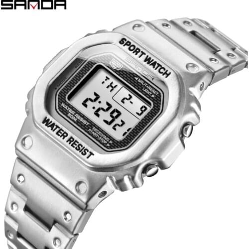 SANDA Brand Sports Watch G-type Military Watch Mens Stainless Steel Business Waterproof Electronic Watch Relogio Masculino