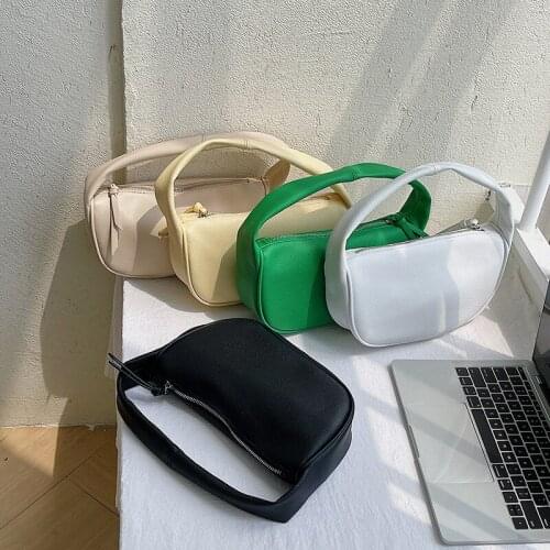 Ladies Handbag Korean Fashion Retro Small PU Leather Solid Color White Yellow Green Black Soft Leather Hand Bag