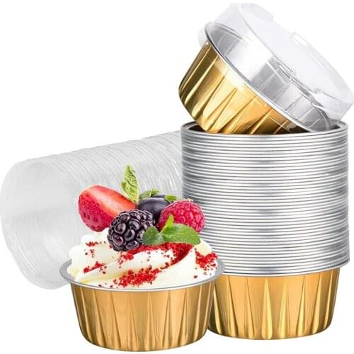 Foil Ramekins Cupcake Baking Cups Holders Cases With Lid,100Pcs Aluminum Foil Cupcake Liners,Muffin Liners Cups With Lid