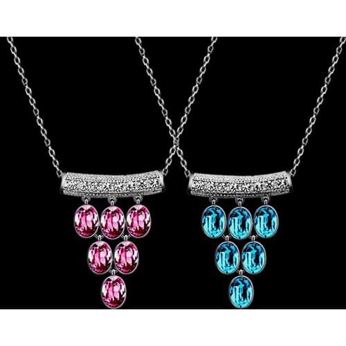 Grapes Shape 925 Sterling Silver Pendants Necklaces For Women Red or Blue Crystal Cubic Zirconia Jewelry LN501128