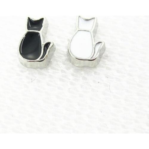 Hot Selling 20pcs White And Black Cat Floating Charms Living Glass Memory Floating Lockets Pendants Charms DIY Jewelry Charm