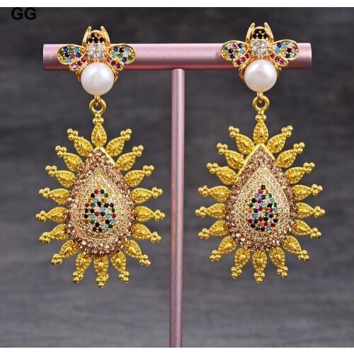 GuaiGuai Jewelry Multi Color Cubic Zirconia Pave Teardrop Dangle Earrings