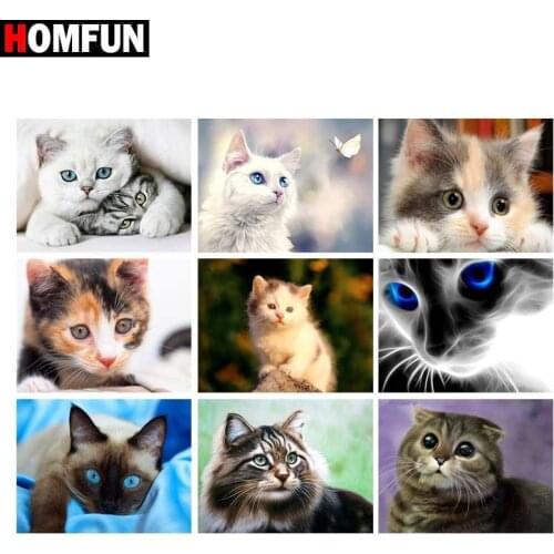 HOMFUN Full Square/Round Drill 5D DIY Diamond Painting "Animal cat butterfly" 3D Diamond Embroidery Cross Stitch Home Decor Gift