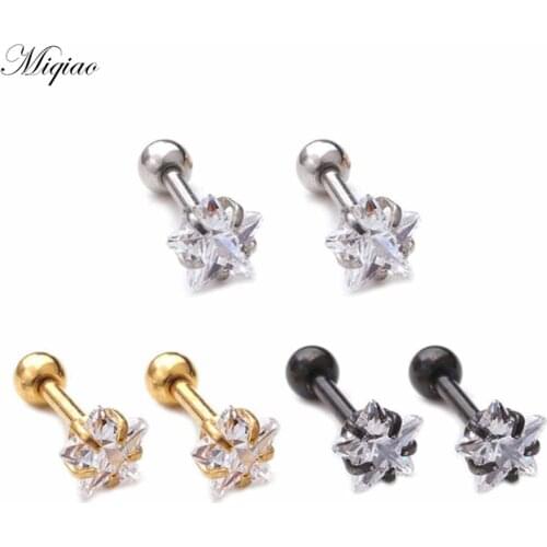 Miqiao 2pcs Hot-selling Diamond-studded Five-pointed Star Straight Stud Earrings, Exquisite Piercing Jewelry