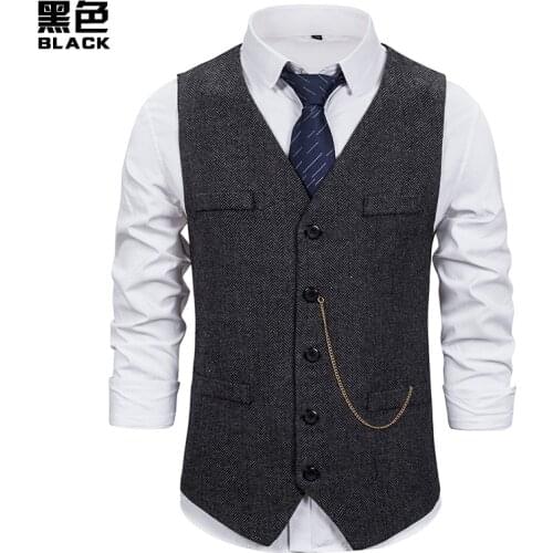 2021 brand spring and autumn new mens herringbone single breasted vest mens solid color suit vest