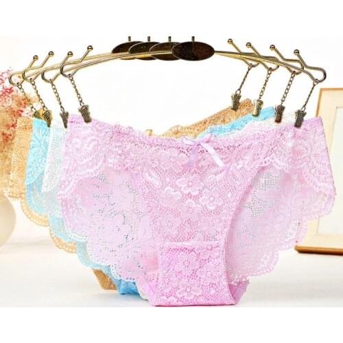 Hot sale women sexy transparent panties cotton lace panties seamless underwear Ladies Low Waist crotch of cotton briefs 114