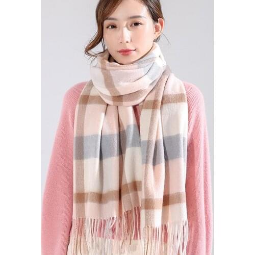 2021 New 100% Wool Winter Women Scarves Luxury Desined Plaid Style Wraps and Shawls Ladies Pashmina Warm Long Pure Wool Scarf