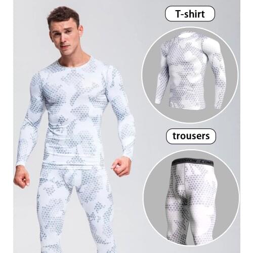 New Mens Compression Quick-Drying And Breathable Shirts+Pants Gym High-Elasticity Fitness Sport Set Running Track Suit