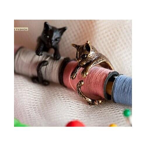 Wholesale Retro hippie Silver Cat Ring Free Size Open Wrap punk Vintage animal Kitten Ring