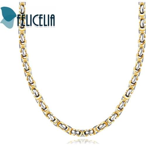Felicelia New Arrival Stainless Steel Chunky Byzantine Chain Necklace For Men Hip Hop Jewelry 22inch Long Necklace