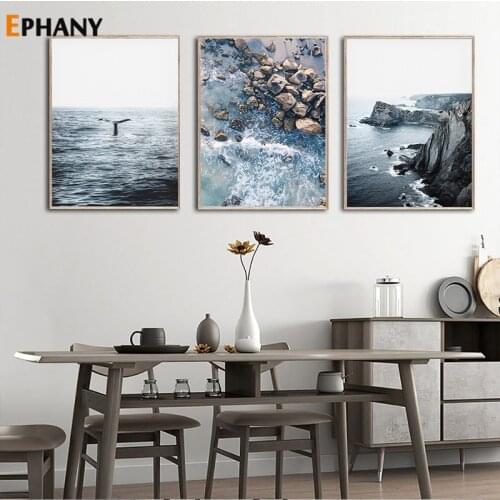 Ocean Landscape Canvas Poster Nordic Costline Whale Tail Wall Art Print Positive Quote Picture Decorative Painting Home Decor