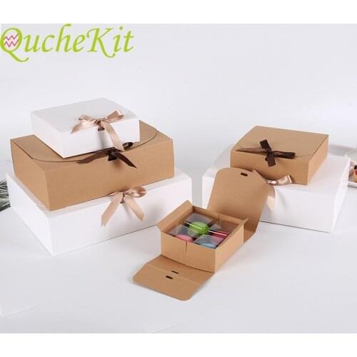 Bow Kraft Paper Gift Box Packaging Baking White Cake Box Christmas Decor 2021 Wedding Gift Cardboard Boxes çanta Party Supplies