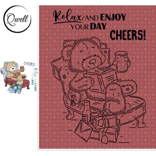 QWELL Bear Cheers Relax And Enjoy Your Day Clear Stamps for Scrapbooking Card Making Paper Craft 2020 New Transparent Silicone