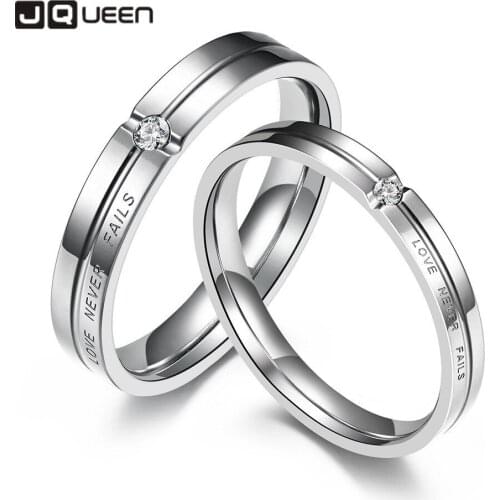 Romantic Couple Diamond Rhinestone Titanium Steel Ring Love Marriage Engagement Proposal Ring Gift