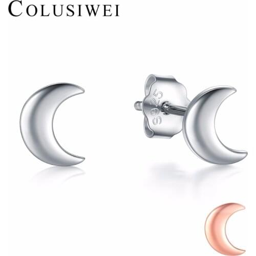 925 Sterling Silver Earrings Fashion Cut Moon 2 Color Stud Earrings For Women Fashion Style Girl Sterling-silver-jewelry