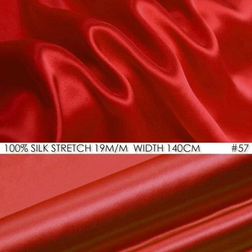 Silk stretch satin 140 cm, width 19momme Natural Silk Satin Dress Fabrics Wedding Dresses Scarlet NO 57