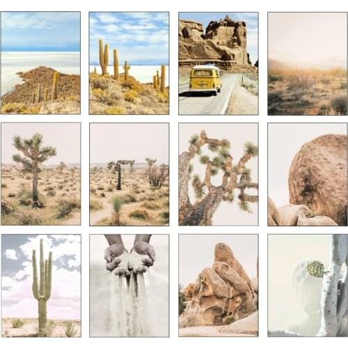 Nordic Desert Landscape Canvas Gobi Painting Rock Sandy Poster Cactus Nature Poster Wall Art Coastal Home Decoration Pictures