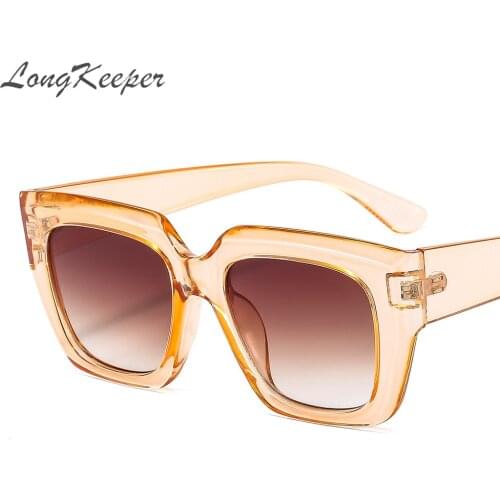 LongKeeper Vintage Square Cat Eye Sunglasses Women Men Champagne Black Fashion Shades UV400 Oculos Masculino