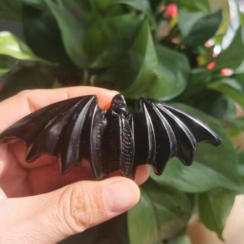 Natural Polished Stone Carved bat quartz crystal figurine stone chiropter animal statue