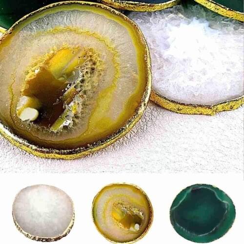 Natural Agate Slice Coaster Cup Mug Glass Drink Holder Table Coffee Decorations Geode Quartz Bar Onyx Irregular Mat B9O8