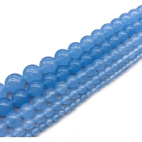 Light Blue Chalcedony Natural Stone Round Loose Spacer Beads For Jewelry Making DIY Bracelet Necklace 4 6 8 10 12 MM Strand 15"