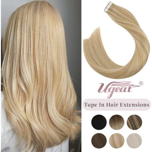 Ugeat Tape in Hair Extensions Human Hair Extesnions Platinum Blonde Color Hair #60 Real Remy Hair 2.5G/Pieces