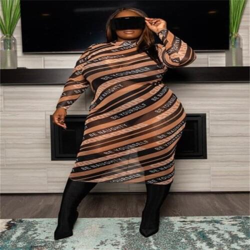 Geometry Letter Print Sheath Midi Dresses For Womens Outfits Long Sleeve Elegant Party Night Club Robe Wholesale Plus Size 4XL