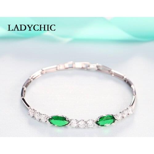 LADYCHIC High Quality Sparkling Marquise-cut Cubic Zircon Bracelets Trendy Charming Silver Color Bangles Wedding Jewelry LB1004