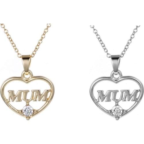 Mum Heart Mom Crystal Pendant Necklace Chain Family Love Women Mommy Mothers Day Birthday Party Christmas Charm Jewelry Gifts