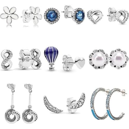 Original Radiant Hearts Crescent Moon Stud Earring With Crystal 925 Sterling Silver Earrings For Women Gift Europe Jewelry