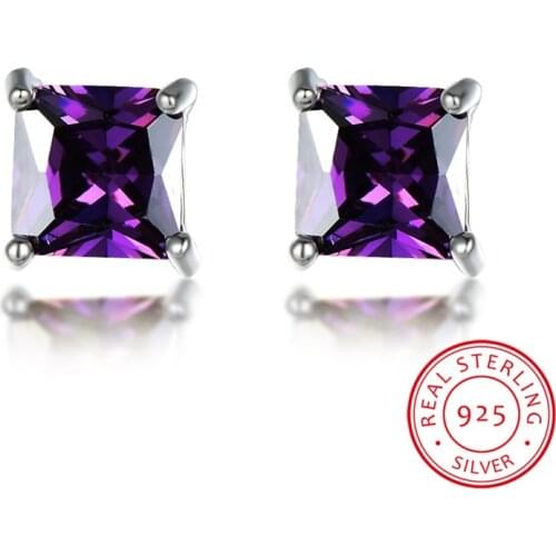 4/5/6/7mm Natural Amethyst Female Luxury Stone Earrings 925 Sterling Silver Stud Earrings For Women Small Wedding Earrings Gift