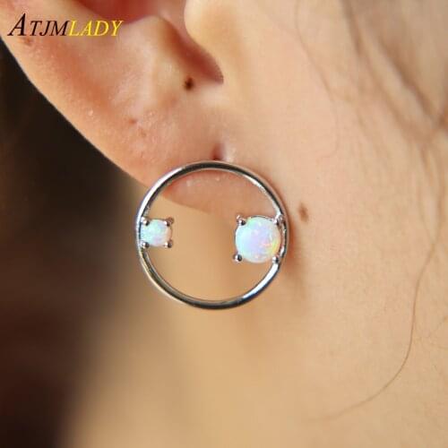 Gold silver color Big circle autumn new design round shape with opal stone fashion women ladies simple geometric earring