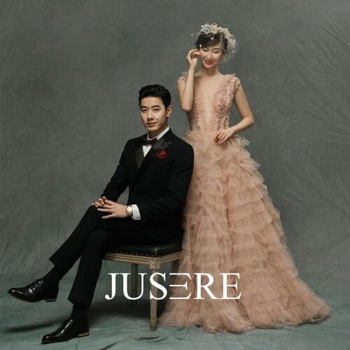 JUSERE Champagne Evening Dress Sweep Train V-Neck Night Dress 2019 Party Gowns