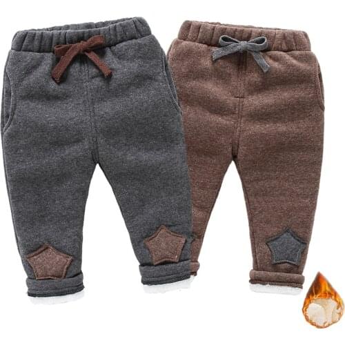 V-TREE Winter Pants For Girls Boys Cotton Plus Velvet Sports Pants Casual Solid 2 Colors Kids Trousers 2021 Children Clothing