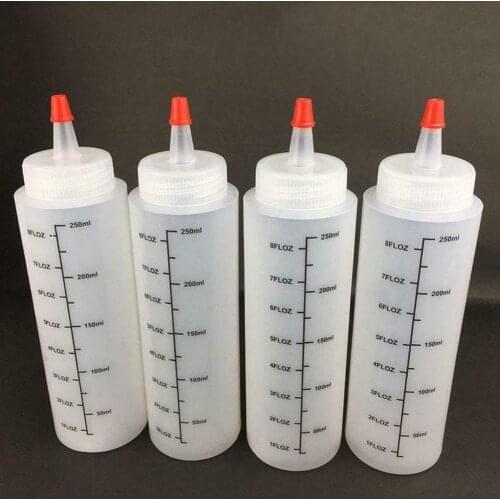 1pcs Needle-nosed Scale Squeeze Bottle 250ml Plastic Sauce Bottle Kitchen Tools Squeezable Bottle With Leak-proof Cap Wholesale