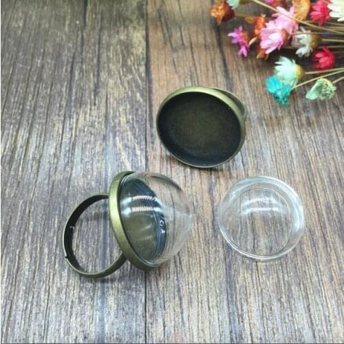 20sets/lot 20mm clear half round glass dome cover with antique bronze color ring set round tray jewelry accessories charms
