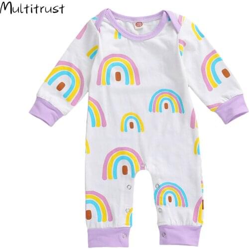 2020 Newborn Baby Girls Romper Long Sleeve Baby Rainbow Print Rompers Autumn Baby Girls Clothes Toddler Girls Romper Jumpsuits