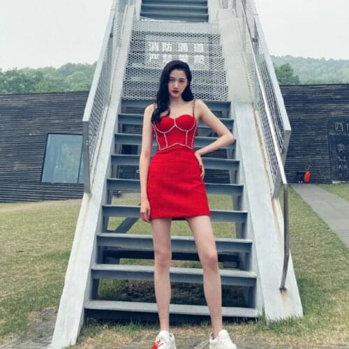 2021 Fashion Women Sexy Sleeveless Mini Bodycon Bandage Elegant Black Red Party Dress