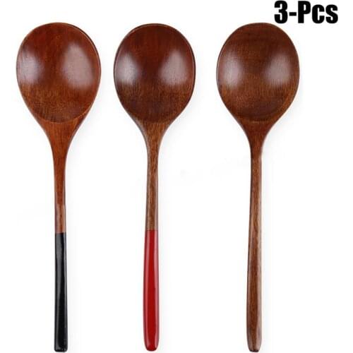 3Pcs/Set Natural Wooden Spoon Creative Dessert Spoon Soup Spoon For Kitchen Tableware Accessories