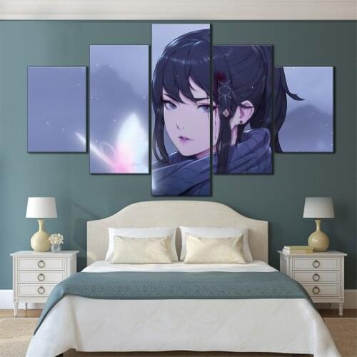 5 Pieces HD Canvas Painting Print Anime Beautiful Girl Picture For Modern Decorative Bedroom Living Room Home Wall Art Decor