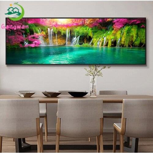 Diamond Painting beautiful waterfall 5d DIY Diamond Embroidery Square Round Diamond Mosaic pink tree rhinestone large Home art