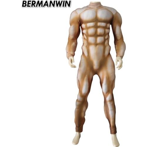 BERMANWIN High Quality Muscle Suit Fullbody Spandex Zentai yellow Suit With Muscle Padding Hero Based Muscle Cosplay Costume