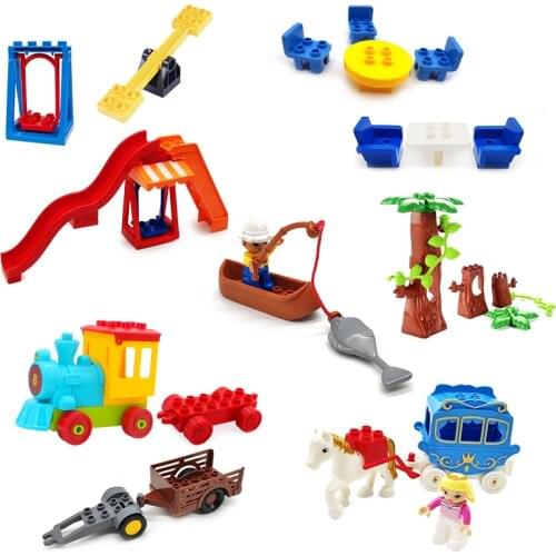 Big Size Building Block Swing Amusement Park Train Figures Accessories Scene Combination Toys For Children Compatible With Duplo