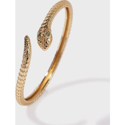 Punk Style Fashion Cubic Zirconia CZ Gold Color Copper Metal Animal Snake Bangles Cuff Bracelets For Women Men Party Jewelry