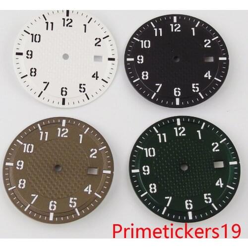 High quality black/green/white/brown 34mm watch dial with date window fit NH35 automatic movement